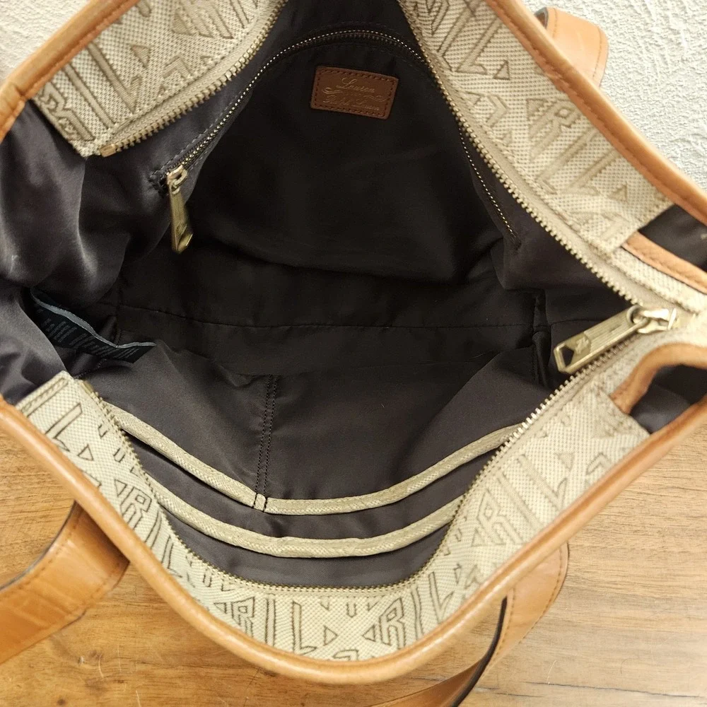 Vintage‎ Lauren Ralph Lauren Tan Signature Jacquard Leather Shopper Tote Bag